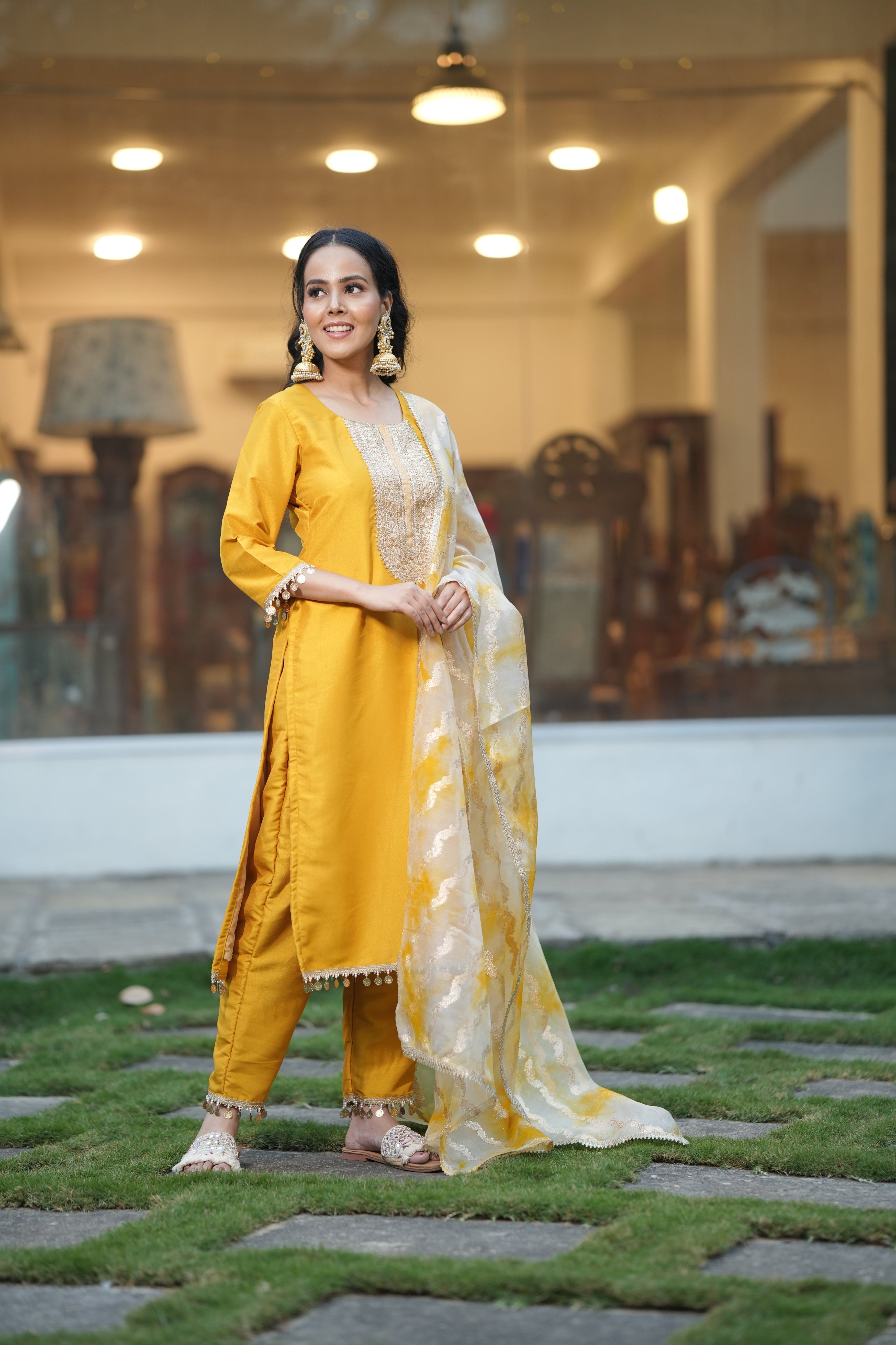 Sunbeam Texture Mustard Kurta Ensemble
